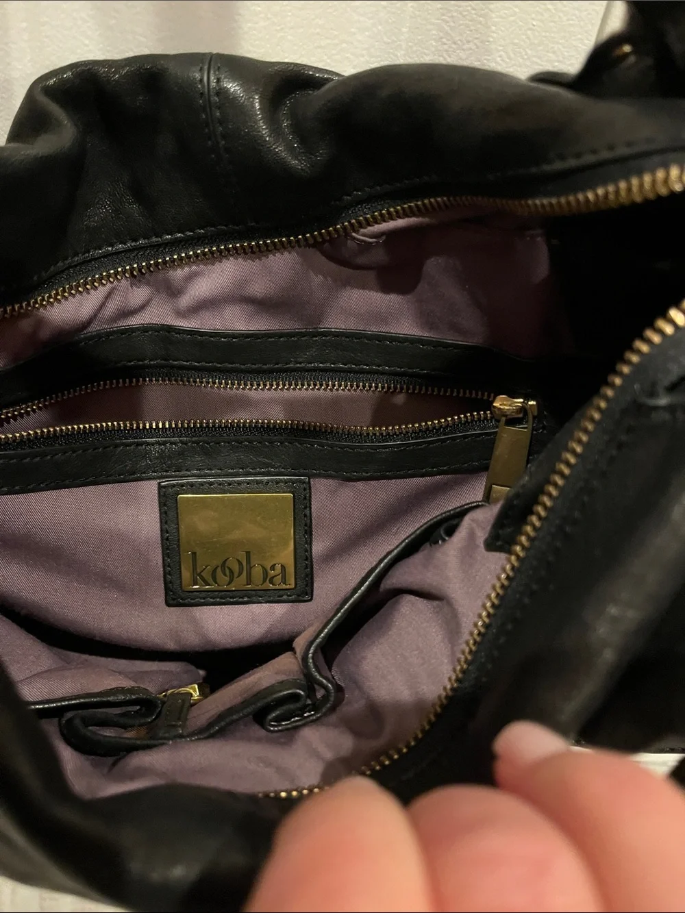 Kooba Black Leather Bag with Gold Studs
